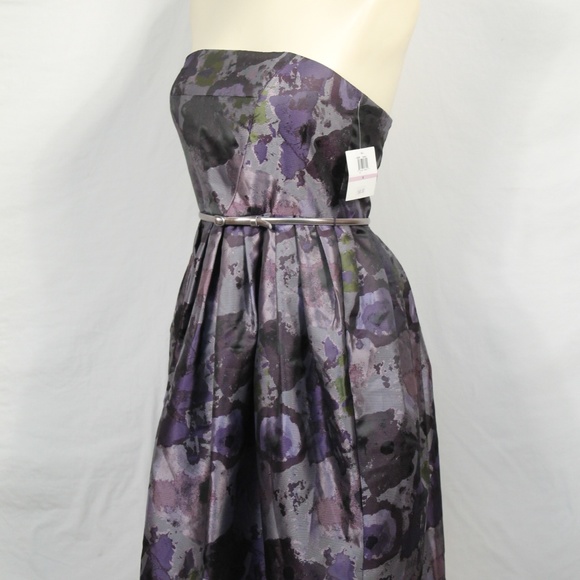 Donna Morgan Purple Belted Strapless Dress 6 New - Picture 1 of 8